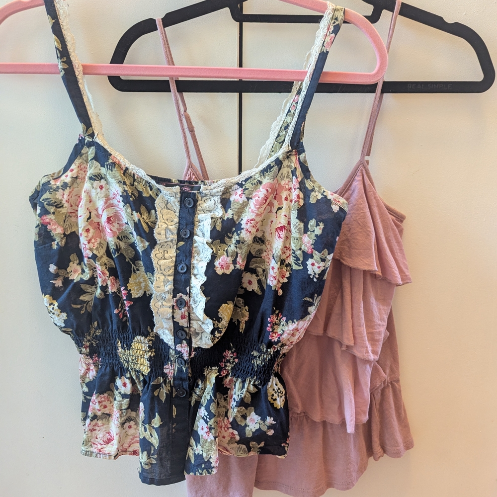 Floral and Pink Ruffle Women Tops